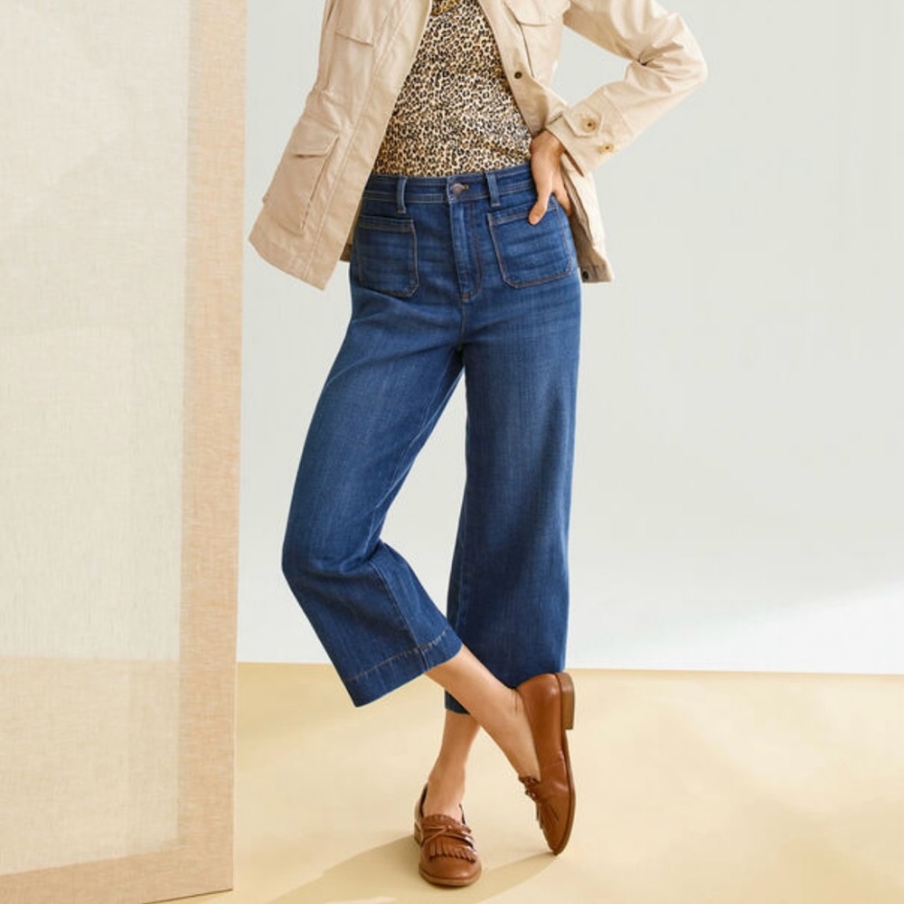 NEW! Talbots Wide Leg Crop Jeans Comet Wash High-Waisted Blue Denim Curvy Sz 14